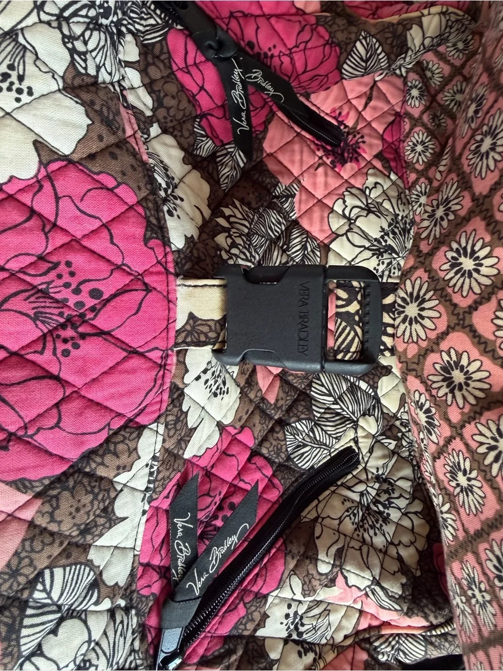 Vera Bradley Pink and Brown Quilted Floral Crossbody